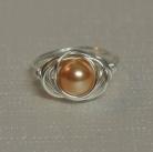 Swarovski Peach Faux Pearl and Silver Wire Wrapped Ring